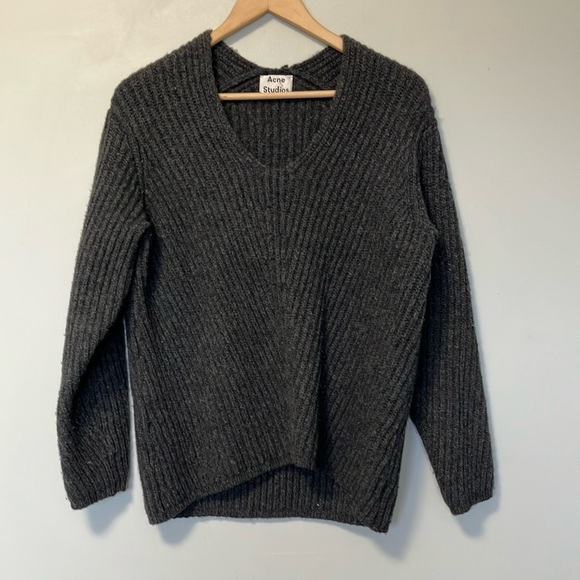 Acne Studios Gray 100% Wool Ribbed Sweater - Picture 1 of 5